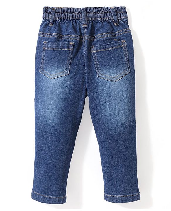 Babyhug Denim Full Length with Stretch Washed Distressed Jeans - Blue