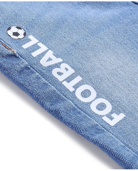 Babyhug Cotton Full Length Washed Denim Jeans with Stretch & Text Print - Blue
