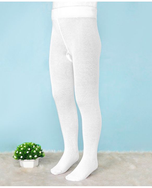 Pine Kids Cotton Nylon Knit Anti Microbial Solid Footed Tights - White