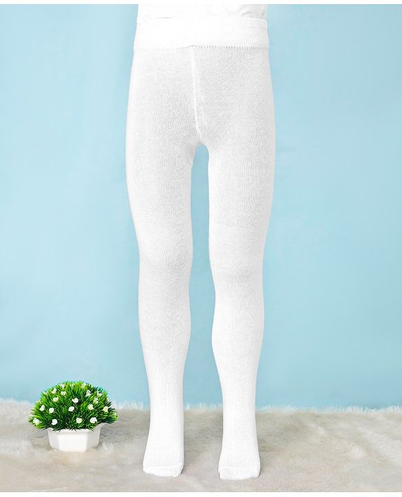 Pine Kids Cotton Nylon Knit Anti Microbial Solid Footed Tights - White