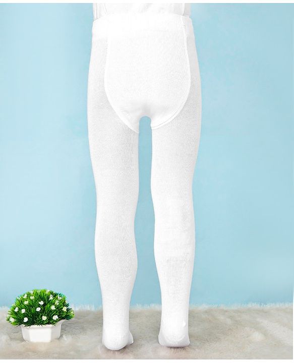 Pine Kids Cotton Nylon Knit Anti Microbial Solid Footed Tights - White