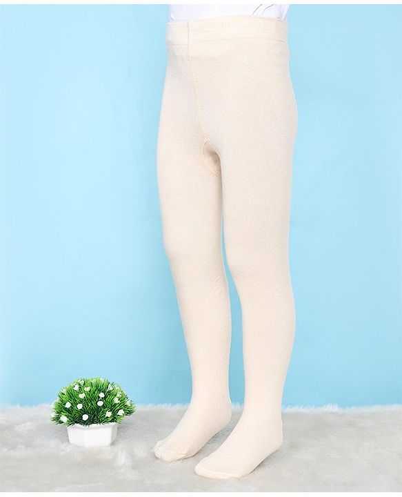 Pine Kids Cotton Knit Silvadur Antimicrobial Footed Tights Solid Colour - Peach