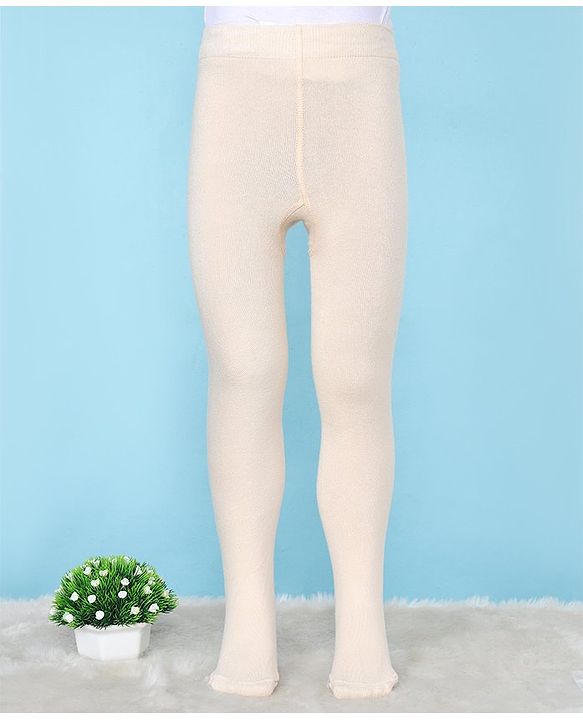 Pine Kids Cotton Knit Silvadur Antimicrobial Footed Tights Solid Colour - Peach