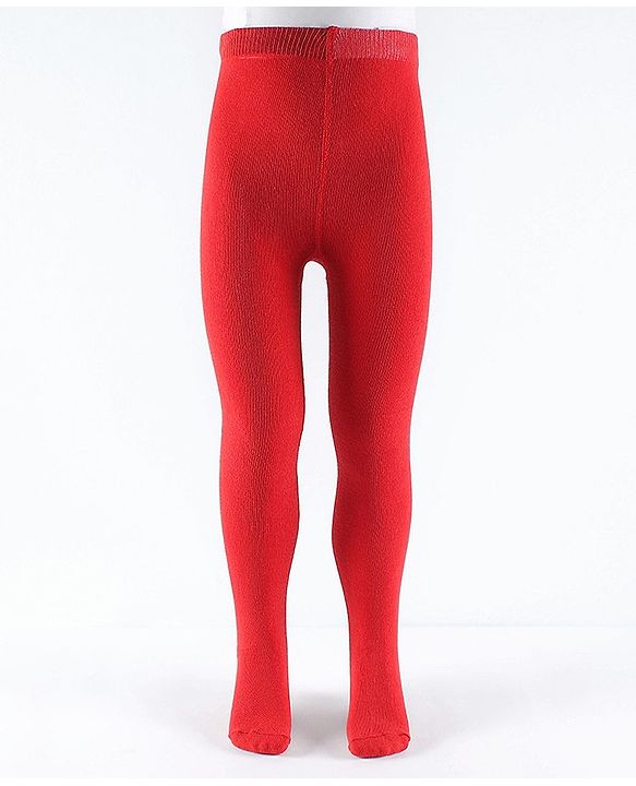 Pine Kids Cotton Knit Solid Colored Footie Tights - Red
