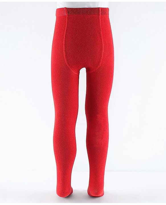 Pine Kids Cotton Knit Solid Colored Footie Tights - Red
