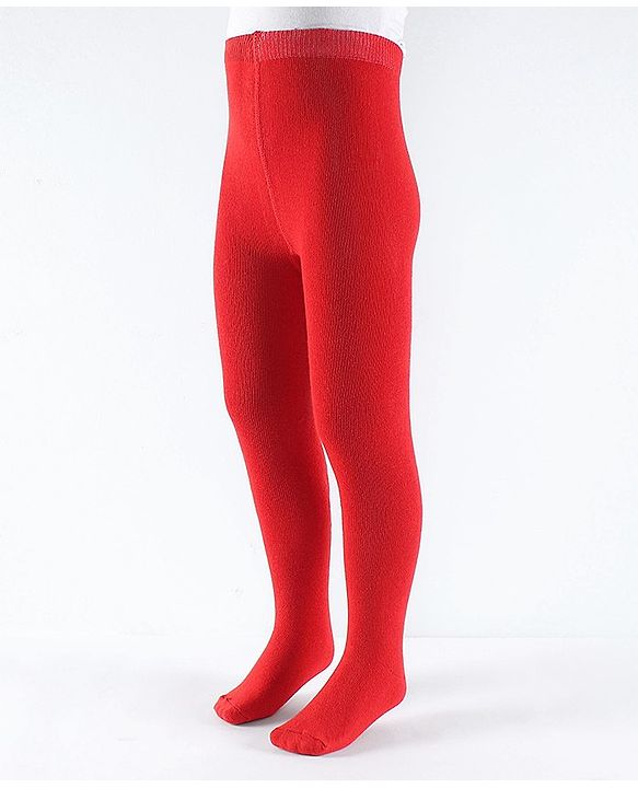 Pine Kids Cotton Knit Solid Colored Footie Tights - Red