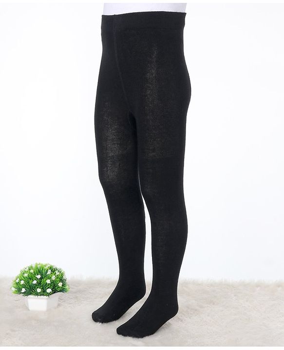 Pine Kids Knitted Full Length Tights With Solid Colour - Black