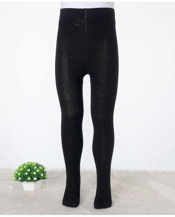 Pine Kids Knitted Full Length Tights With Solid Colour - Black