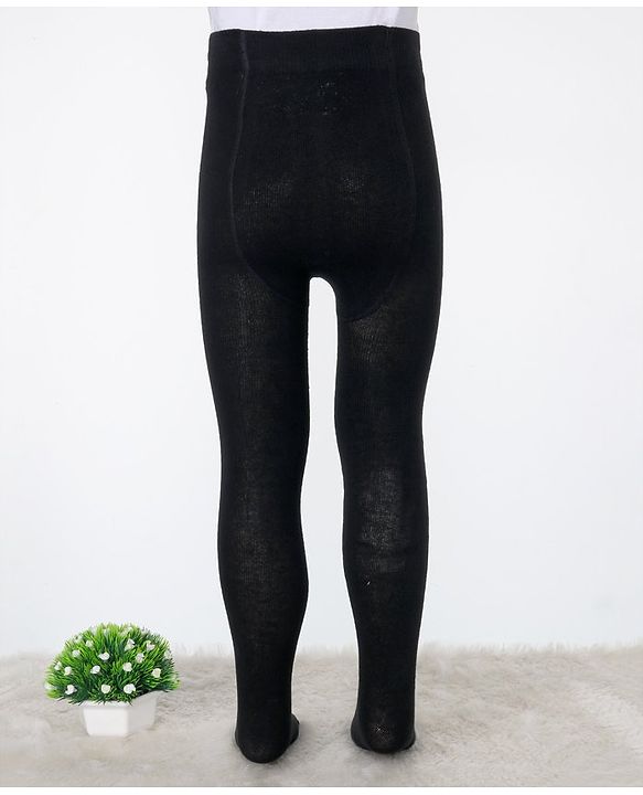 Pine Kids Knitted Full Length Tights With Solid Colour - Black