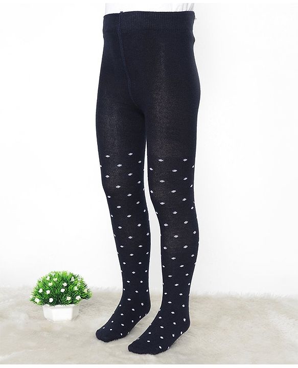 Pine Kids Cotton Knit Silvadur Antimicrobial Footed Tights Polka Dots Design - Black