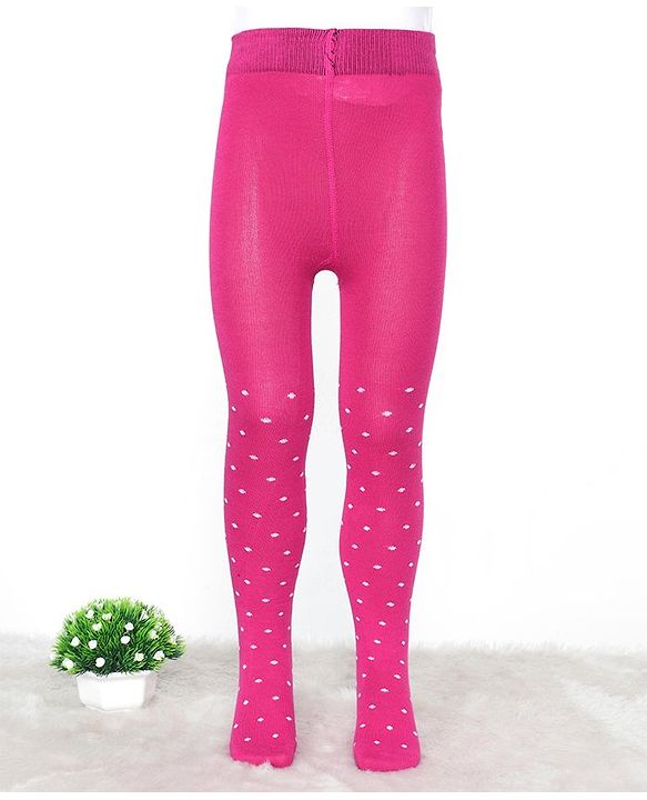 Pine Kids Cotton Knit Silvadur Antimicrobial Footed Tights Polka Dots Design - Dark Pink