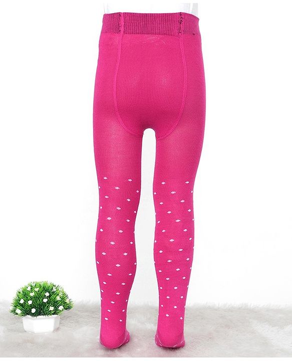Pine Kids Cotton Knit Silvadur Antimicrobial Footed Tights Polka Dots Design - Dark Pink