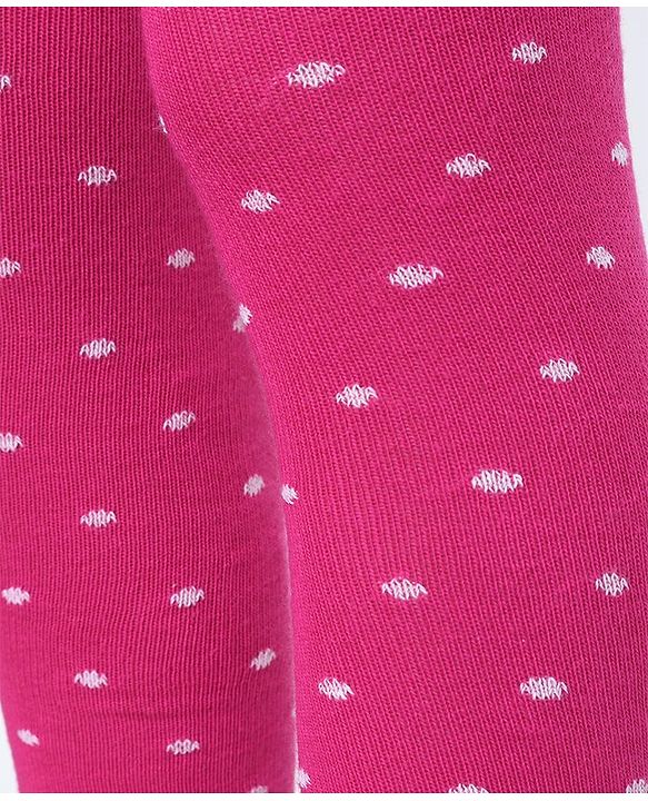 Pine Kids Cotton Knit Silvadur Antimicrobial Footed Tights Polka Dots Design - Dark Pink