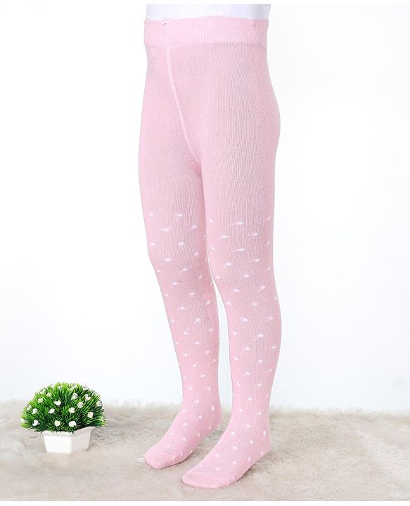 Pine Kids Cotton Knit Anti Microbial Footed Tights Polka Dots - Light Pink