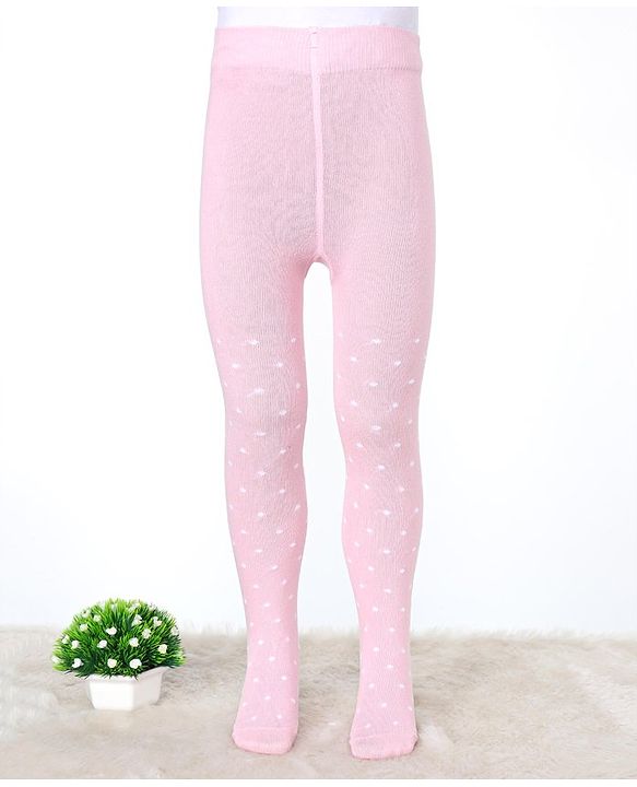 Pine Kids Cotton Knit Anti Microbial Footed Tights Polka Dots - Light Pink