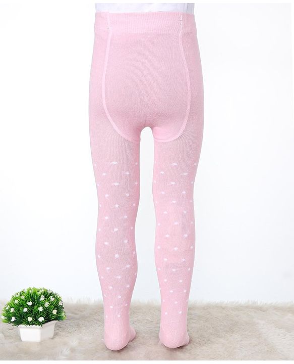 Pine Kids Cotton Knit Anti Microbial Footed Tights Polka Dots - Light Pink