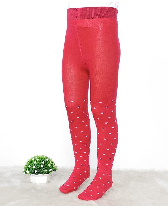 Pine Kids Cotton Knit Anti Microbial Footed Tights Solid Print - Red