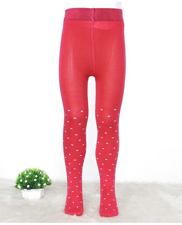 Pine Kids Cotton Knit Anti Microbial Footed Tights Solid Print - Red