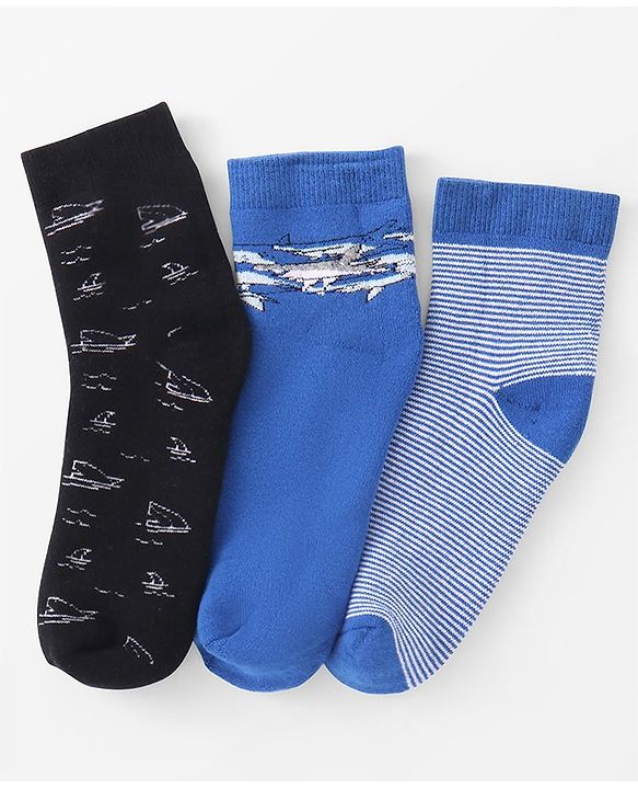 Pine Kids Knitted Silvadur Antimicrobial Ankle Length Striped Socks - Pack of 3 ( Color May Vary )