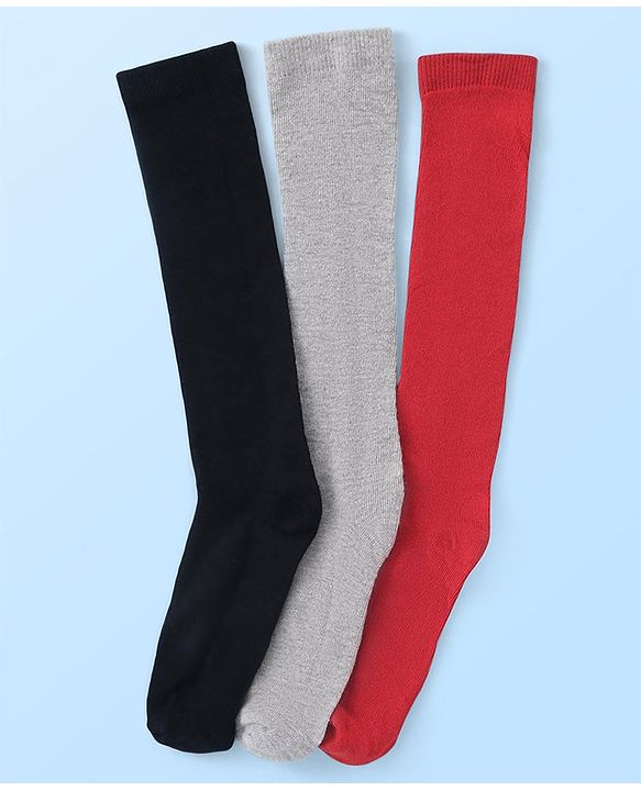 Pine Kids Knitted Silvadur Antimicrobial Full  Length Solid Color  Socks - Pack of 3 ( Color May Vary )