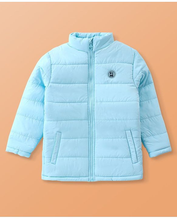 Pine Kids Full Sleeves Quilted Hooded Jacket with Solid Colour -Sky Blue