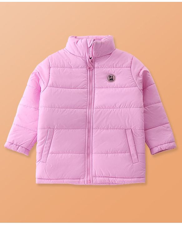 Pine Kids Woven Full Sleeves Solid Padded Jacket with Pockets - Baby Pink
