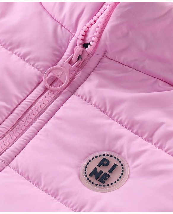 Pine Kids Woven Full Sleeves Solid Padded Jacket with Pockets - Baby Pink
