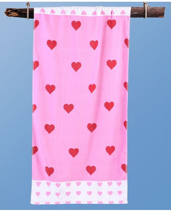 Pine Kids Terry Woven Towel & Wrapper Heart Print L 60 x B 120 cm - Pink