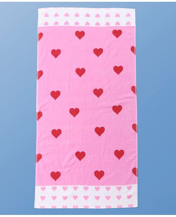 Pine Kids Terry Woven Towel & Wrapper Heart Print L 60 x B 120 cm - Pink
