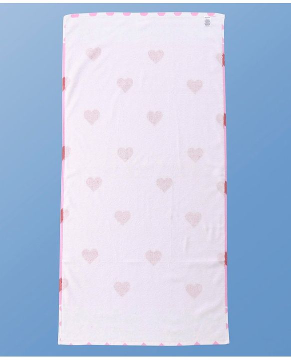 Pine Kids Terry Woven Towel & Wrapper Heart Print L 60 x B 120 cm - Pink