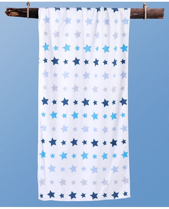 Pine Kids Terry Woven Towel & Wrapper Star Print L 60 x B 120 cm - White