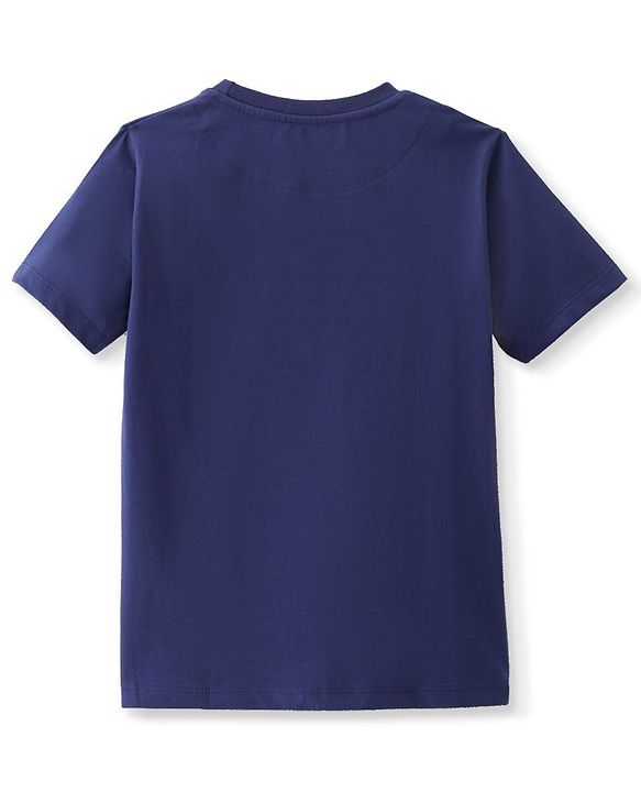 Pine Kids Cotton Knit Half Sleeves T-Shirt Car Print - Navy Blue