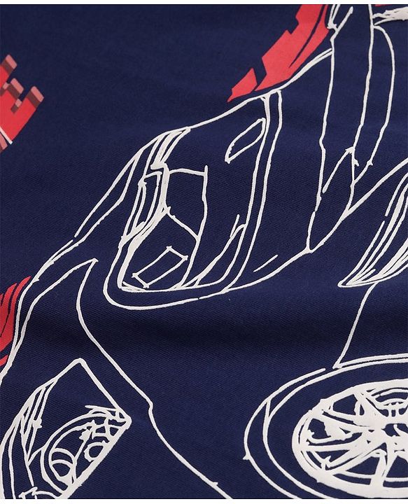 Pine Kids Cotton Knit Half Sleeves T-Shirt Car Print - Navy Blue