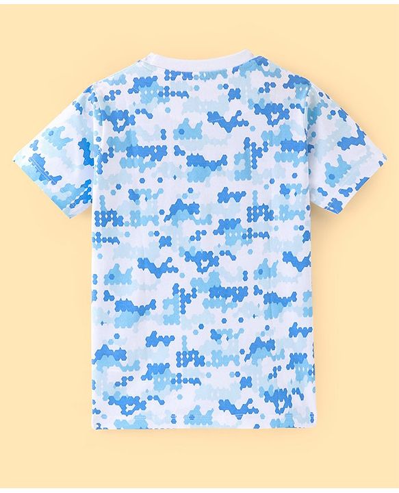 Pine Kids Cotton Knit Half Sleeves T-Shirt All over Printed & Text Print - Blue