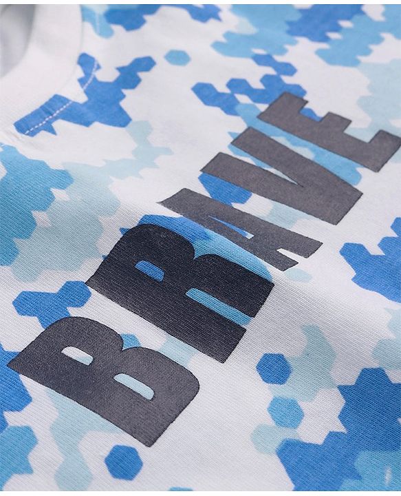 Pine Kids Cotton Knit Half Sleeves T-Shirt All over Printed & Text Print - Blue