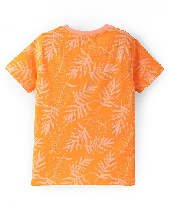 Pine Kids Cotton Knit Half Sleeves Tropical Printed T-Shirt - Orange