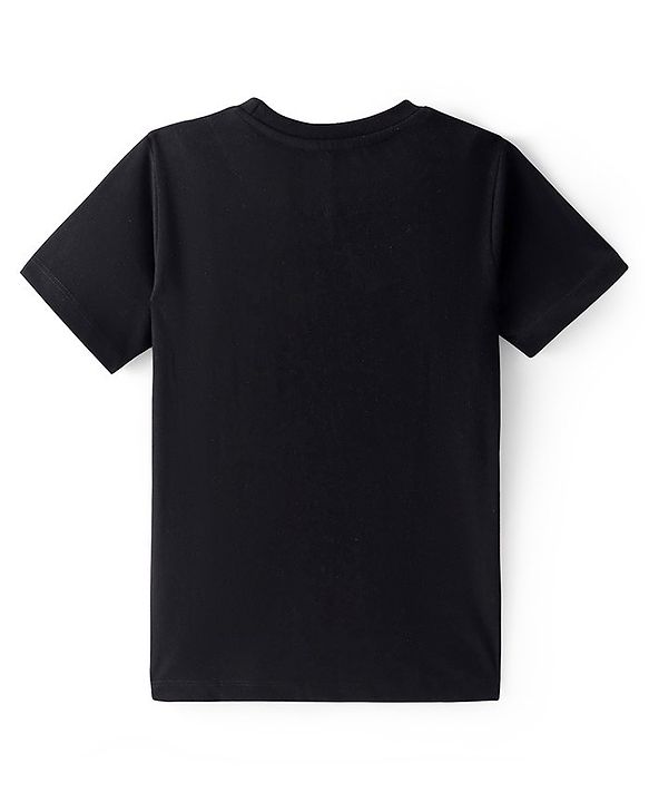 Pine Kids Cotton Knit Half Sleeves T-Shirt with UFO Print - Black