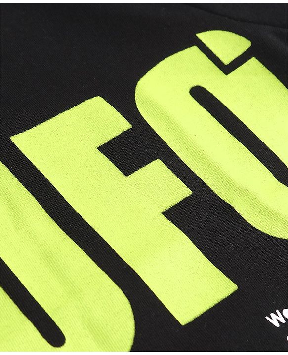 Pine Kids Cotton Knit Half Sleeves T-Shirt with UFO Print - Black