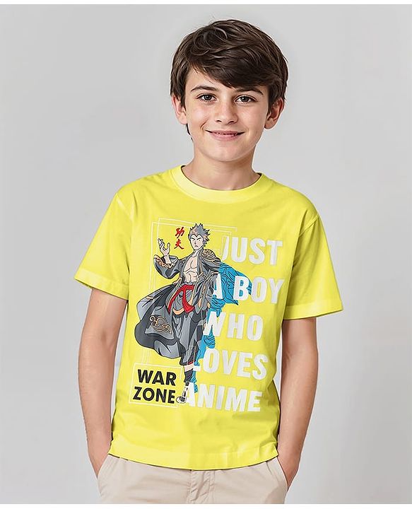 Pine Kids Cotton Knit Half Sleeves T-Shirt with Graphics - Yellow