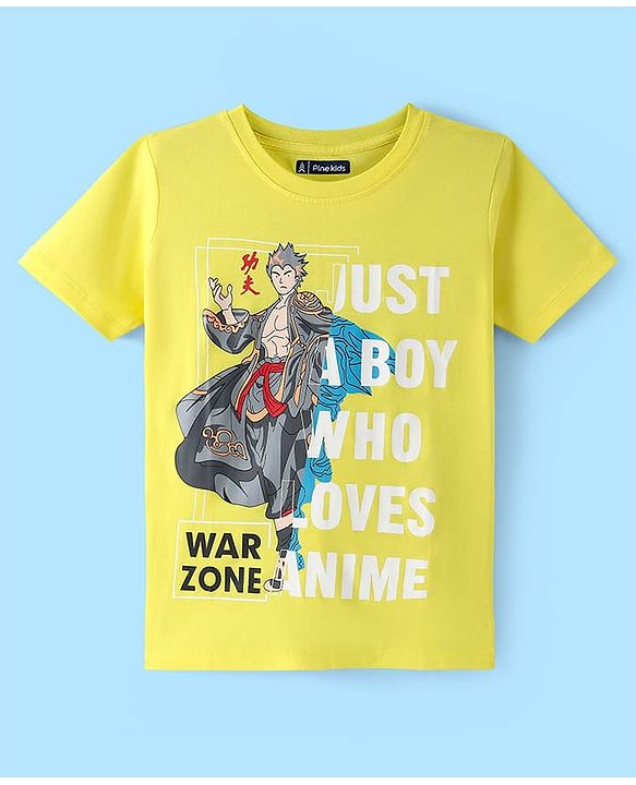 Pine Kids Cotton Knit Half Sleeves T-Shirt with Graphics - Yellow