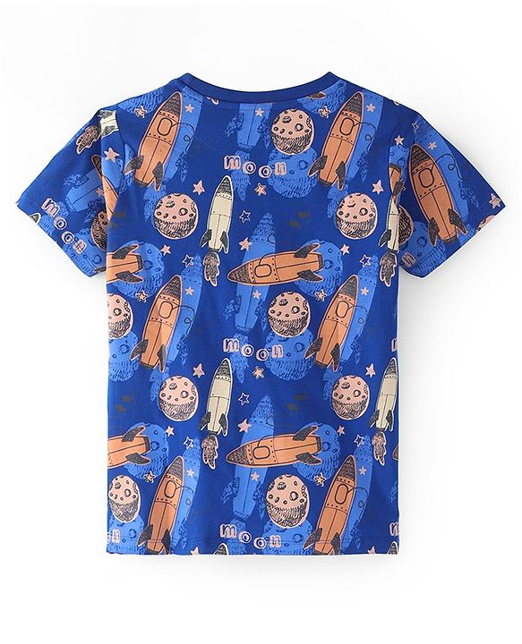 Pine Kids Cotton Knit Half Sleeves T-Shirt With Space Theme Print - Multicolor