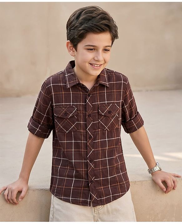 Pine Kids Cotton Woven Full Sleeves Checks Shirt- Multicolor