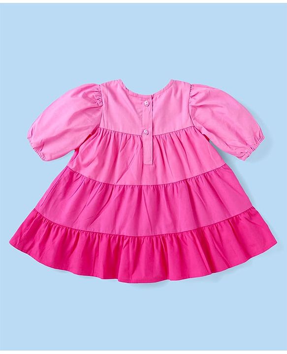 Babyhug Poplin Woven Half Volume Sleeves Frock With Sling & Legging - Pink