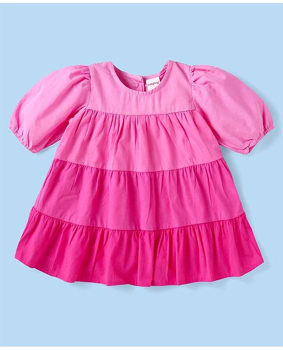Babyhug Poplin Woven Half Volume Sleeves Frock With Sling & Legging - Pink