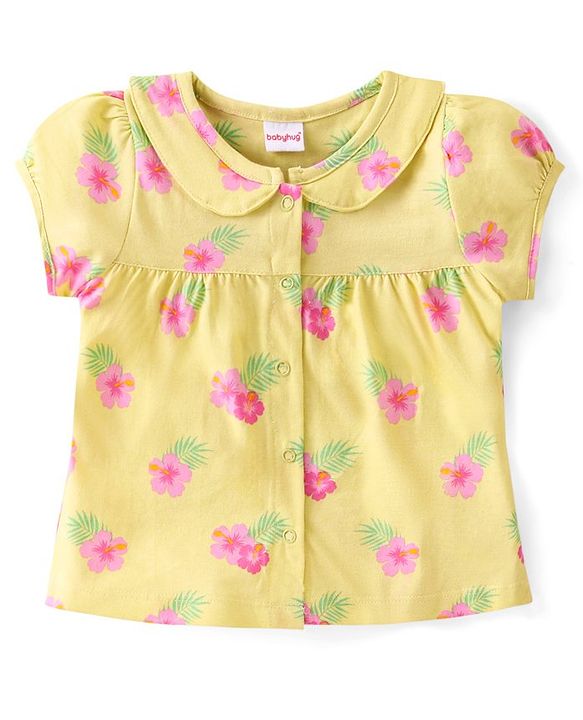 Babyhug Cotton Single Jersey Knit Half Sleeves Shorts Night Suit Floral Print - Green
