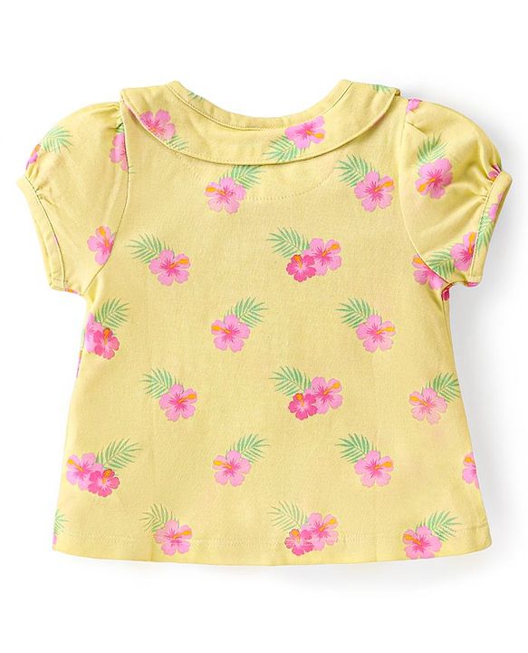 Babyhug Cotton Single Jersey Knit Half Sleeves Shorts Night Suit Floral Print - Green