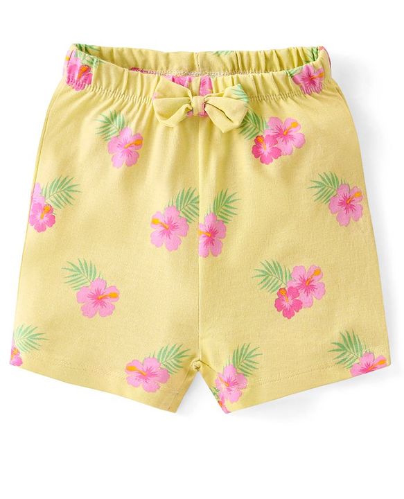 Babyhug Cotton Single Jersey Knit Half Sleeves Shorts Night Suit Floral Print - Green