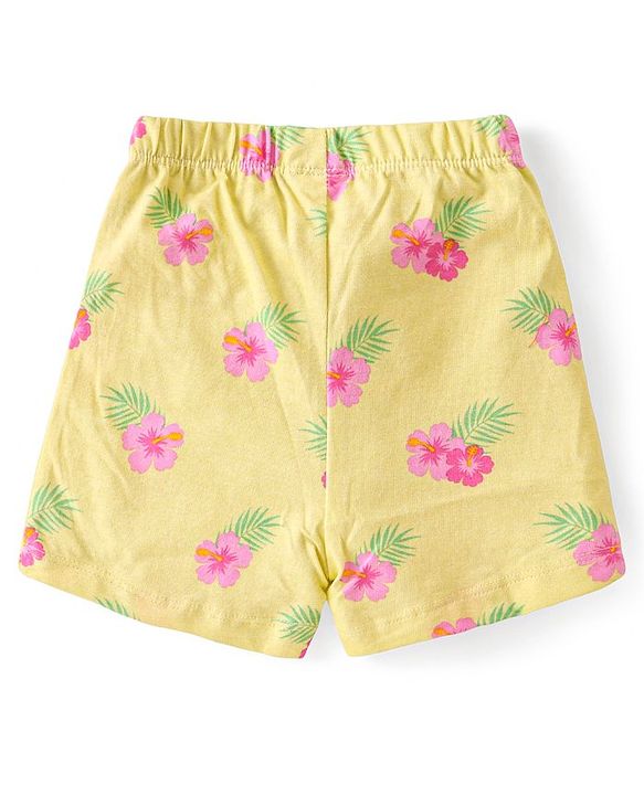 Babyhug Cotton Single Jersey Knit Half Sleeves Shorts Night Suit Floral Print - Green