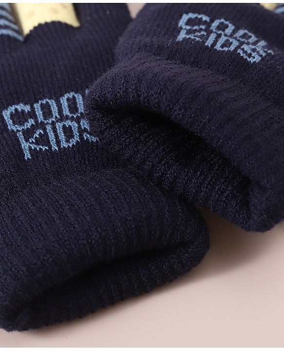 Babyhug Woolen Gloves Set Face & Text Design - Navy Blue