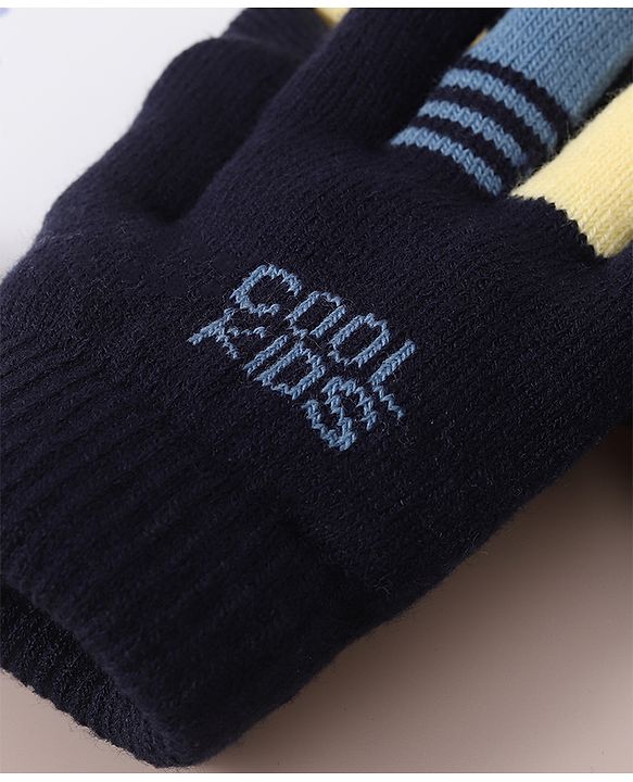 Babyhug Woolen Gloves Set Face & Text Design - Navy Blue